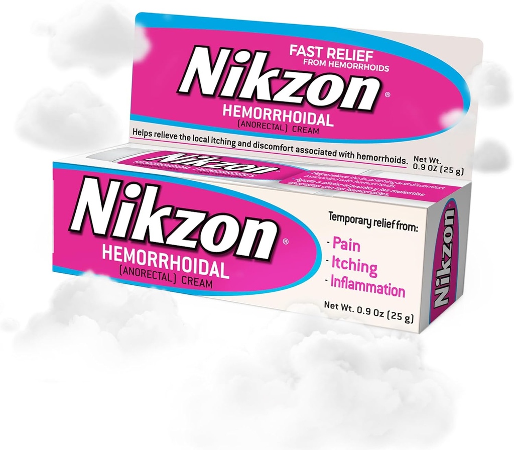 Nikzon Hemorrhoid Cream  sometida Double Effect for Pain " Swelling, Numbs Irritated Anorectal Area, Soothing " Fast-Acting Formula, Dual-Action Hemorrhoid Treatment, 0.9 Oz, 1-Pack