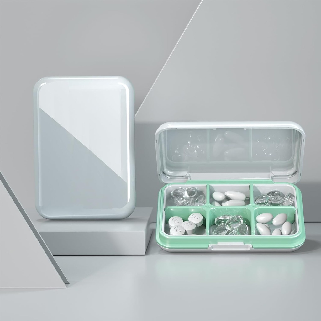 Pill Box Caja impermeable para el viaje Pill Case Portable Daily Pill Container Pill Holder Purse 6 Compartments Pocket Compact Medicine Organizer for Vitamin,Fish Oils,Supplements,Medication (Large White)