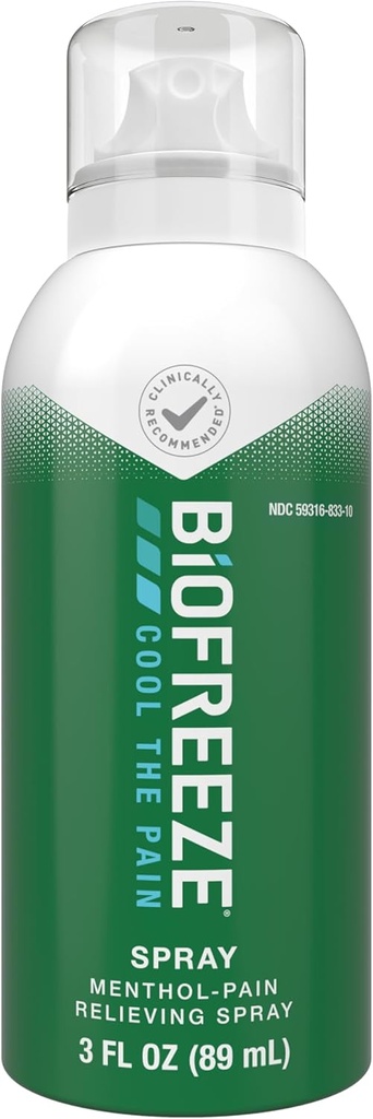 Biofreeze Menthol Spray 3 FL OZ Colorless Aerosol Spray for Pain Relief associated with Sore Muscles, Arthritis, Simple Backaches, and Joint Pain