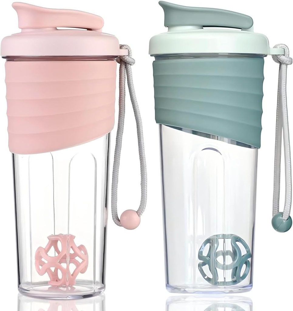 Botella de Shaker para Mezclas Protein,24 oz (2 Pack),Botellas Protein Shaker con Whisk Ball, Botella Mixer, Botella Protein,Botella de Pre Workout portátil Whey Protein Copa Shaker Cup,Pink, Teal