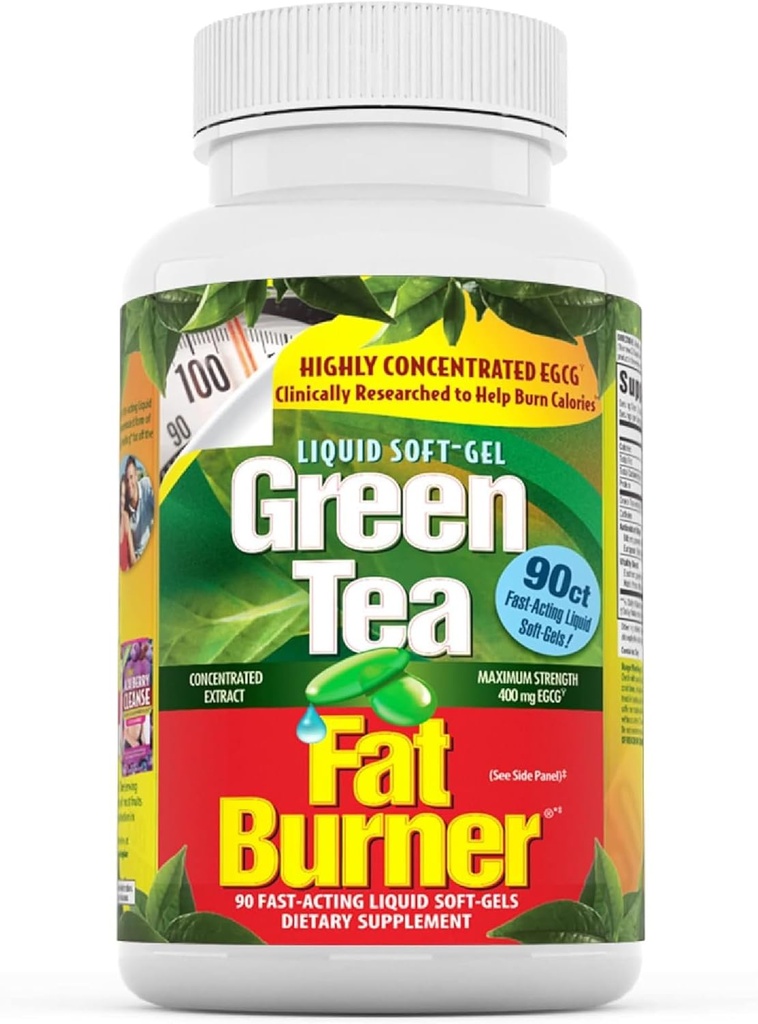 Nutrición aplicada Green Tea Fat Burner - 90 Liquid Soft-Gels - Aumenta Calorie Burning &amp; Supplies potentes antioxidantes - 45 Total Servings