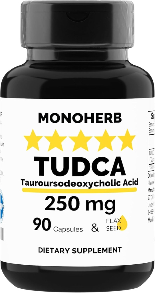 MONOHERB TUDCA - Ácido Tauroursodeoxico - 250 mg por cápsula - 90 cápsulas vegetarianas - Hecho en EE.UU.