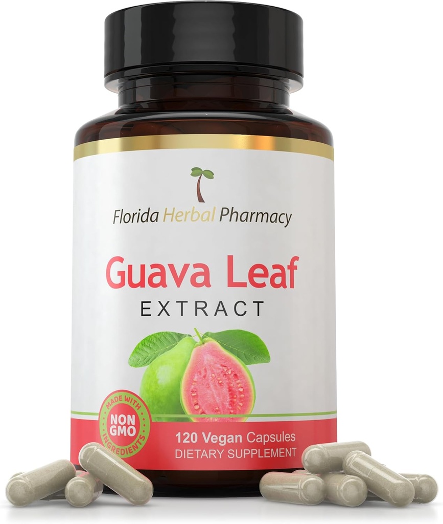 Florida Herbal Farmacia, Guava Leaf Extracto Suplemento Capsules 10:1 (120 cápsulas) 500 mg por cápsula, 1000 mg Servir