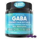 Suplemento GABA - 1000 mg Liposomal Form for Optimal Absorption,GABA with L-Theanine, Magnesium Glycinate, 5HTP, Vitamina D3 for Brain Calm, Mood, Zzz Better - Melatonin-Free 120 Softgels.