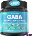 Suplemento GABA - 1000 mg Liposomal Form for Optimal Absorption,GABA with L-Theanine, Magnesium Glycinate, 5HTP, Vitamina D3 for Brain Calm, Mood, Zzz Better - Melatonin-Free 120 Softgels.