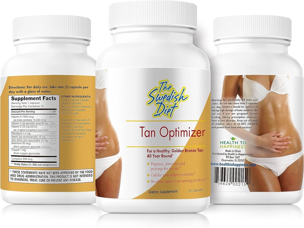 Tan Optimizer – Sugar-Free Tanning Pills with 25,000 IU Vitamin A, Beta Carotene & Antioxidants for Skin Health & Immune Support – 30 Capsules