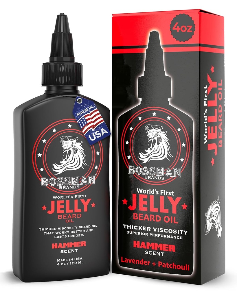 Bossman Jelly Beard Oil for Hombre (4 oz, Hammer Scent) – Softens, Moisturizes > Condiciones con ingredientes naturales
