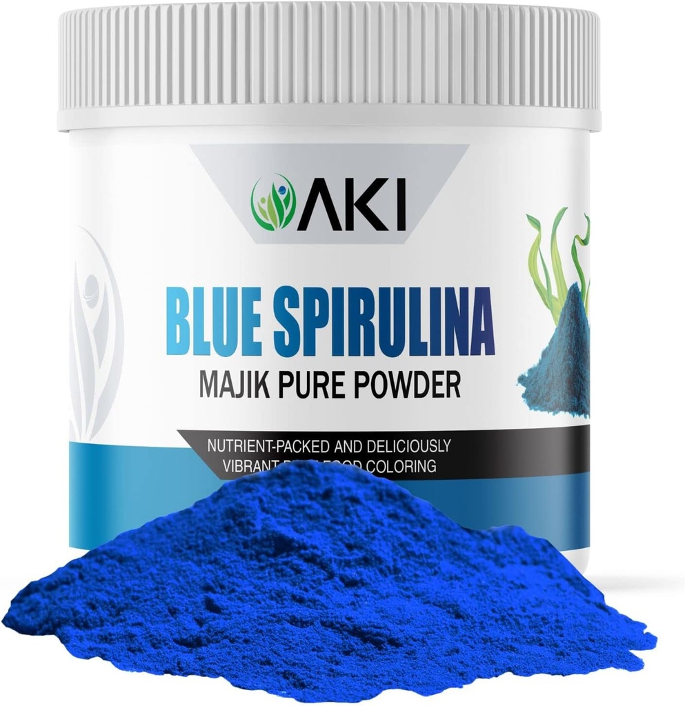 AKI E18 Grade Blue Spirulina Powder Pack – Ultra Concentrated Phycocyanin Superfood – Deep Blue, Vegan & Non-GMO – Ideal para Smoothies, Ice Cream, Yogurt o Pastries – 2oz/57g