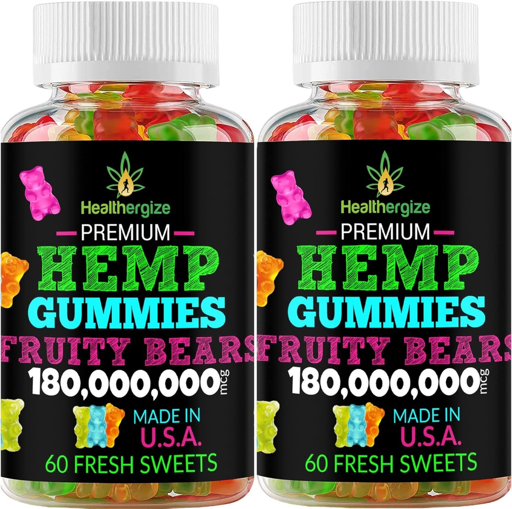 2PACK Hemp Gummies Premium Hemp Gummy Bears-for Sleep, Calm, Relax-Omega Hemp Oil, Natural High Potency Hemp Party Edibles-Made in USA