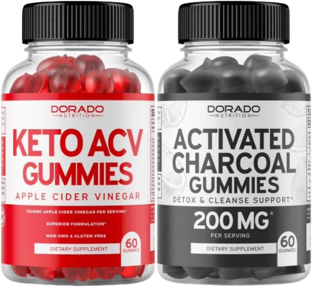 Keto ACV Gummies (60 Cuenta) Advanced Weight Loss Formula and Activated Charcoal Gummies (60 Cuenta) Healthy Detox &amp; Cleanse Support - Formulated from Organic Coconut Shells - Non GMO, Vegan &amp; USA Made