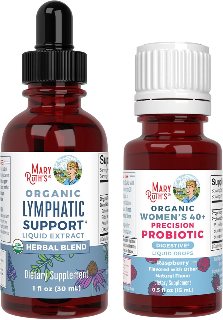 MaryRuth Organics Probiotic Digestion (Raspberry) for Women 40+ & Lymphatic Cleanse Drops ← USDA Organic, Clean Label Project Verified® TEN Vitaminas para Gut Health and Immunity TEN Vegan, Gluten Free