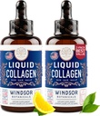 WINDSOR BOTANICALS Liquid Collagen for Women and Men - Hair, Skin, Nails Vitaminas - Lemon Flavor Collagen Peptides Hair Growth Drink - 5,000mcg Biotin, 10,000mcg - US Made - 2x2oz