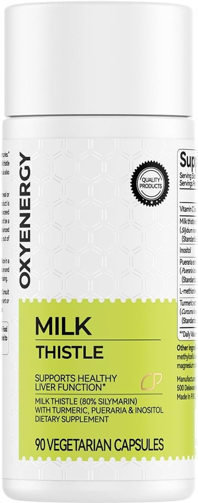 OxyEnergy Silymarin Milk Thistle 300mg Extracto con vitamina C, Inositol &amp; Pueraria, Liver Detox &amp; Repair Support, Antioxidant Support, 90 cápsulas vegetarianas