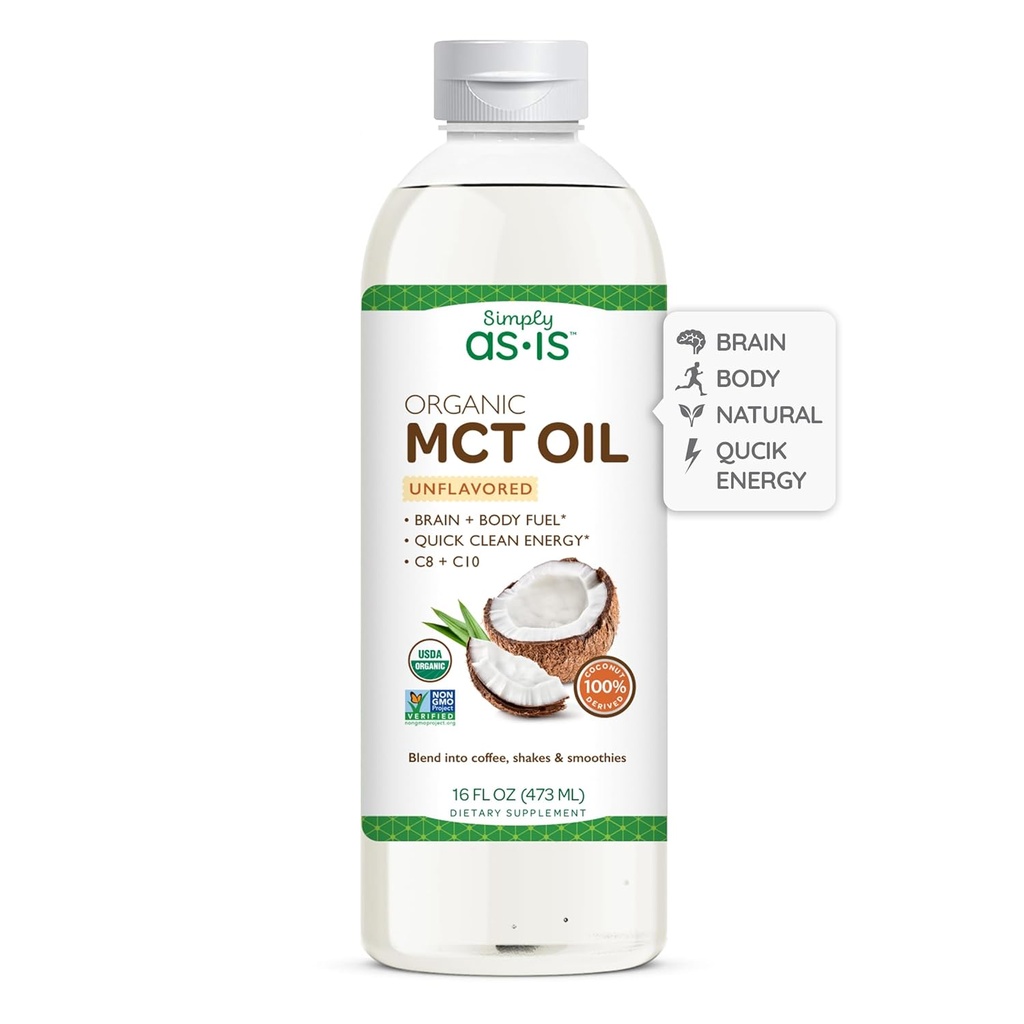 Simplemente como-es tóxico Orgánica MCT Oil C8 & C10 ← Desflavored TEN 100% de Coconuts No-GMO Silencio perfecto para el café de la mañana Silencio Quick Clean Energy TEN 16 fl oz