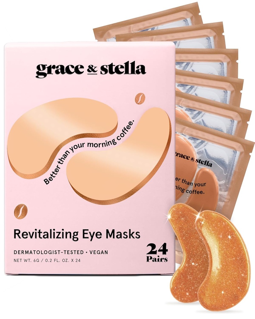 Grace &amp; stella Caffeine Under Eye Patches - Despertar Ojos para Ojos Puffy y Círculos Oscuros - Bajo Ojo Patches con Niacinamide & Ácido Hialurónico - Vegan, Libre de la Crueldad (Bronze, 24 Pares)