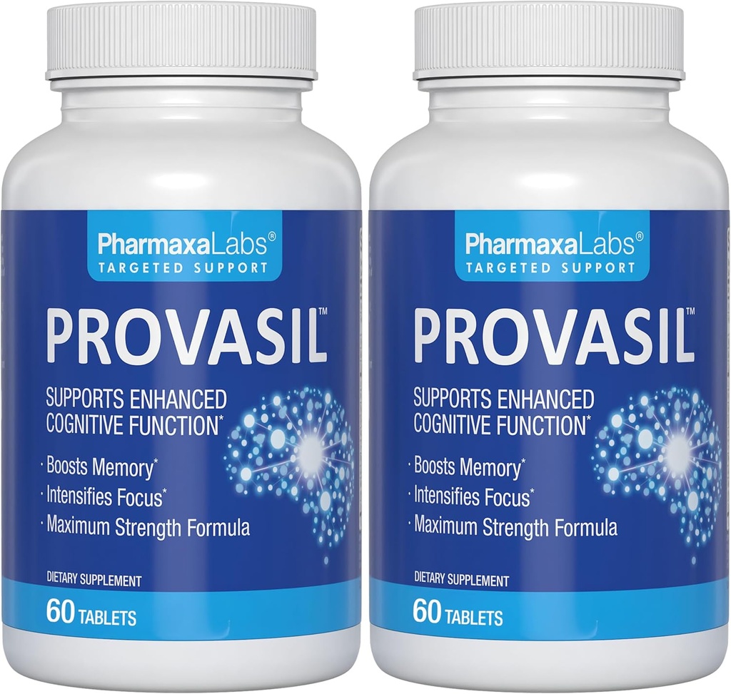 Provasil Brain Supplement for Memory, Focus, Mood & Concentration ¦ Ginko Leaf Flavonoids, Bacopa Monnieri &amp; Biotin ← Mejorar el rendimiento mental, la atención y la salud cognitiva (Pack of 2)