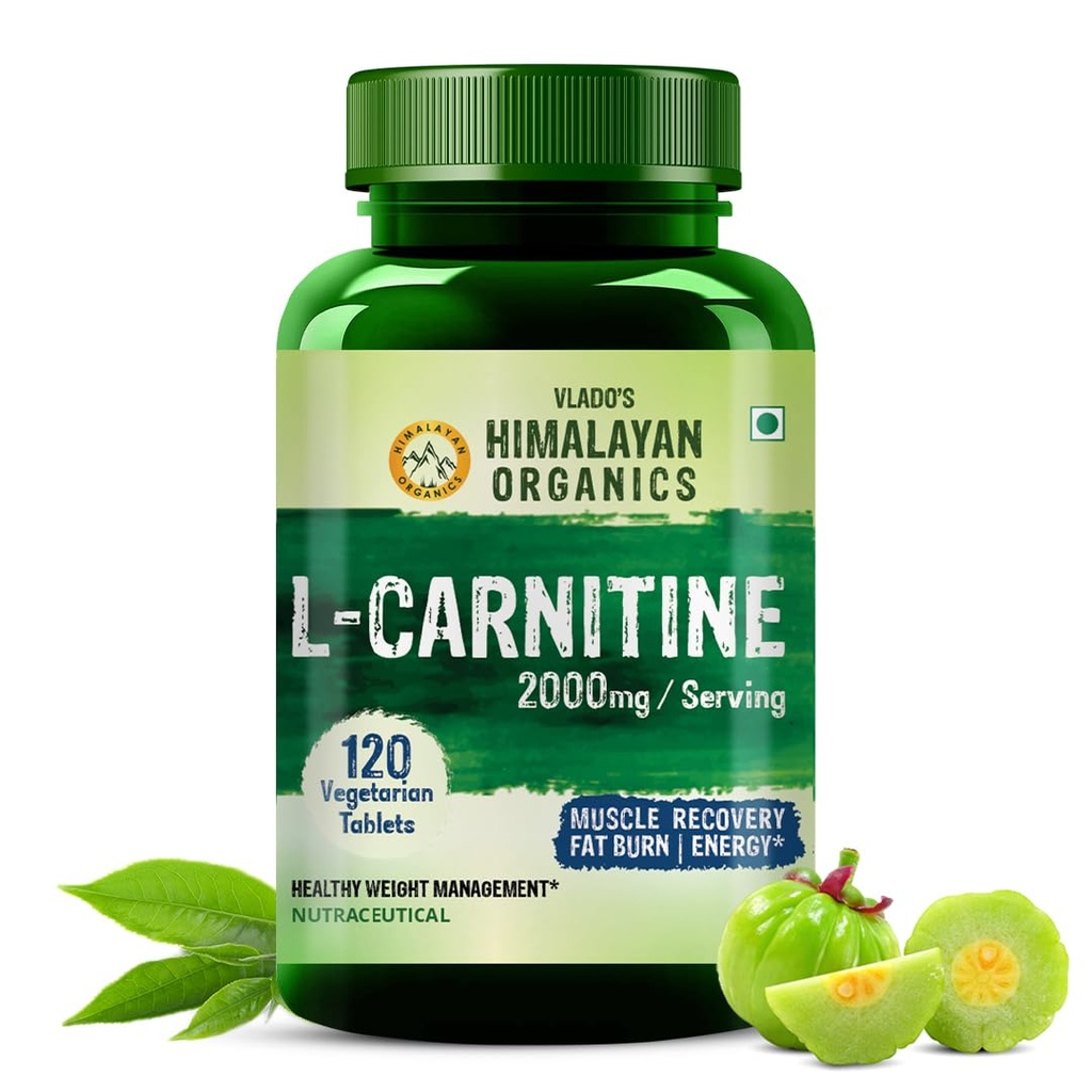 Vlado’s HIMALAYAN ORGANICS L-Carnitine L-Tartrate With Green Tea Extract 2000 Mg | Healthy Weight Management | Supports Muscle Recovery, Boost Energy, Endurance And Fat Burn -120 Vegetarian Tablets