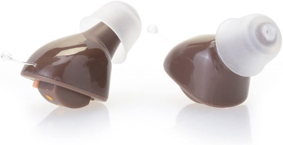 Hearing Aid w/Rechargeable Carrying Case & Extra Ear Tips (Brown)