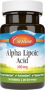 Carlson - Ácido Lipoico alfa, 300 mg, Producción de Energía, Antioxidante Universal, 30 Tabletas
