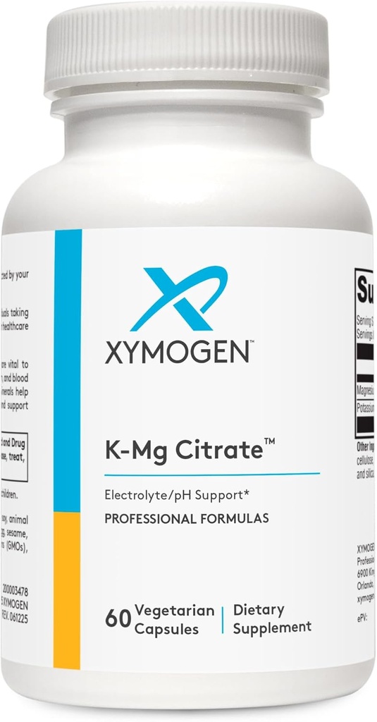 Citrato XYMOGEN K-Mg - Suplemento de Citrato de Potasio &amp; Magnesio - Promover el Apoyo al Riñón y la Función Celular Saludable - Suplemento de electrolitos (60 cápsulas)
