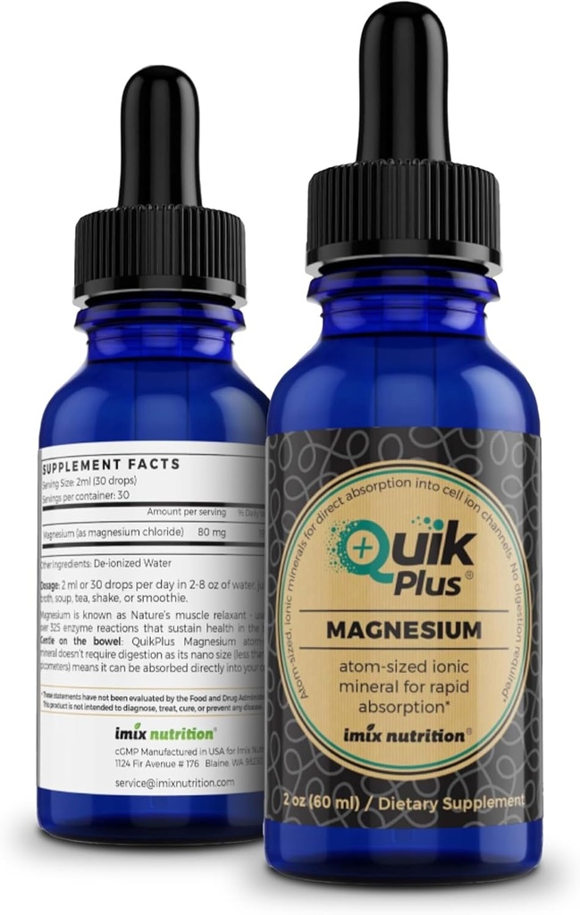 QuikPlus Suplemento Mineral Líquido para Adultos – Vegano, Libre de gluten, Todo Natural, Altamente Biodisponible – Botella de 2 oz (Magnesium)