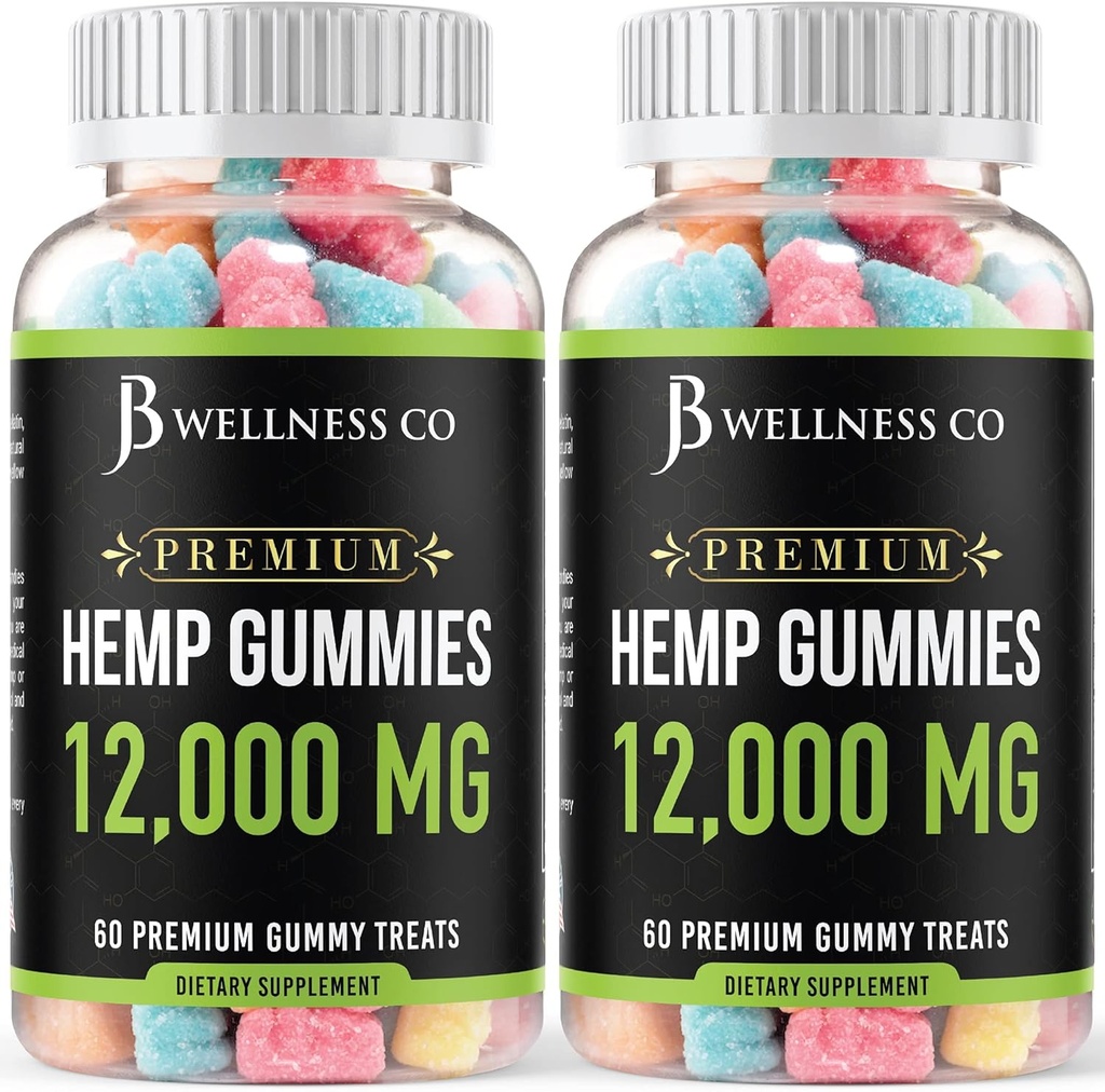 [2-Pack] – Hemp Gummies Premium 12,000 – Inflammation – Vitamins & Omega 3,6,9 – Made in The USA (120 Count) – [2-Pack]