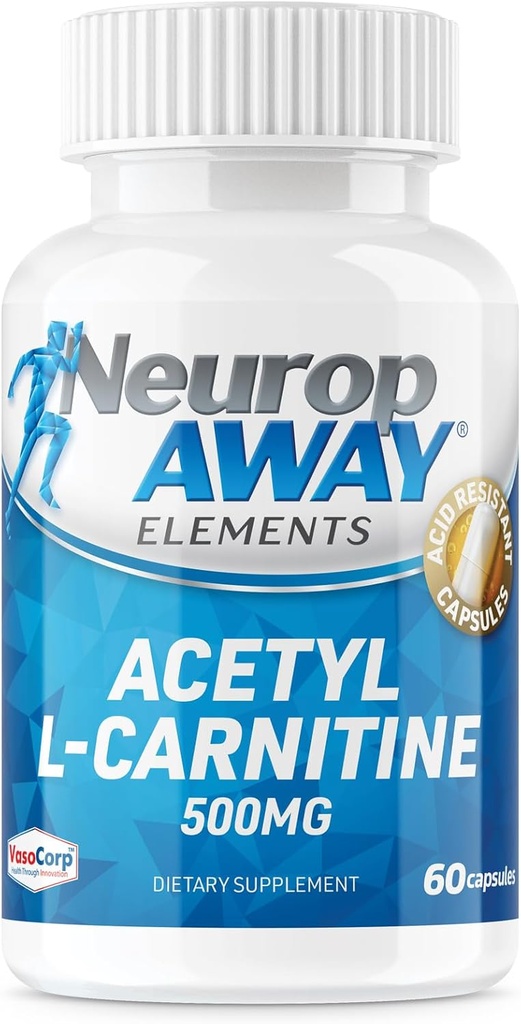 NeuropAWAY Elementos Acetyl L-Carnitine 500mg 60ct Capsules (60 500mg Caps Por Bottle) Veggie Caps Third Party Tested Made in USA