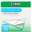 CURAD Sterile Non-Adherent Pads (Pack of 100), 3"x4", para aderezo suave de heridas y absorción sin pegar