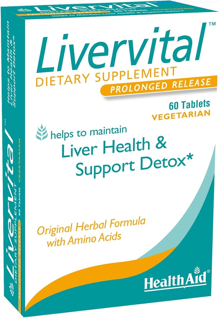 HealthAid LiverVital – Once-Daily Herbal Liver Support with Milk Thistle, Dandelion, Turmeric " Artichoke Plus Methionine, Choline " Inositol ← Vegetarian, 60 Tablets