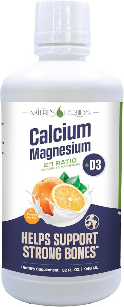 Líquidos de la naturaleza - Suplemento de calcio líquido (2:1 Ratio) - con D3, Borón, Manganés para la absorción óptima - para huesos fuertes y dientes - Orange Vanilla Flavor - (32oz - 32 Servings)