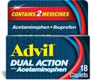 Doble acción Advil Coated Caplets con Acetaminophen, 125mg Ibuprofeno y 250mg Acetaminophen Per Caplet para 8 horas de alivio del dolor - 18 cuenta