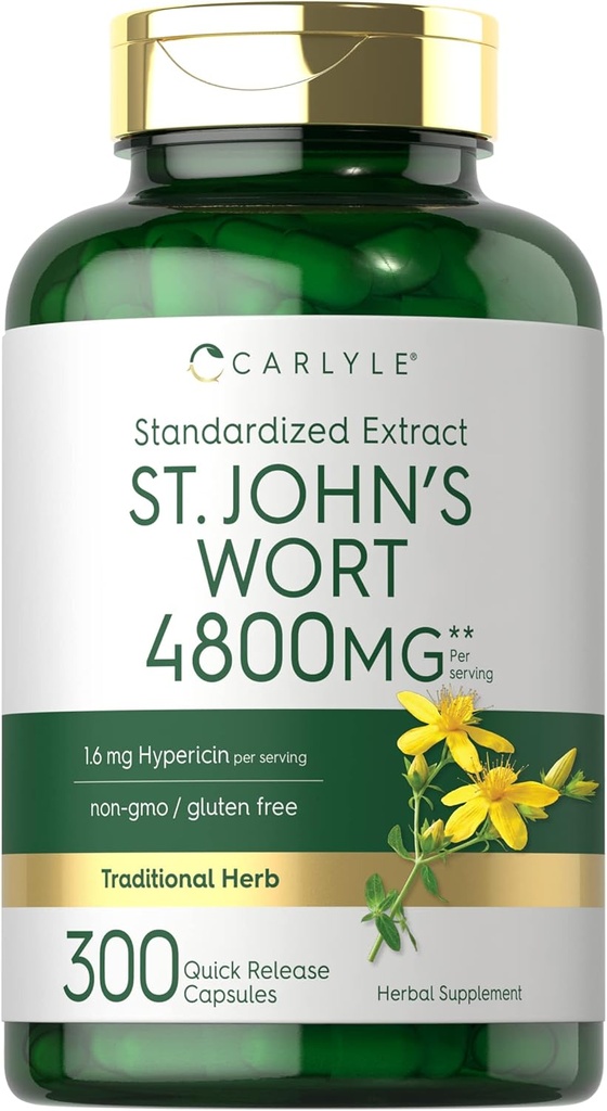 Carlyle St John's Wort Capsules Silencio 4800mg Silencio 300 Conde Silencio No GMO &amp; Gluten Suplemento gratuito Silencio Standardized Extract
