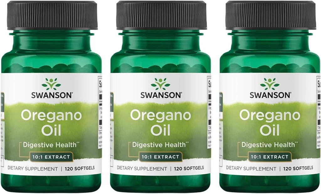 Óleo de orégano Swanson 10:1 Extracto - Suplemento Natural Promoción de la Salud Digestiva " Apoyo respiratorio - Apoyo Sistema Gastrointestinal " Salud del tracto urinario - (120 Softgels, 150 mg cada uno) (3 Pack)