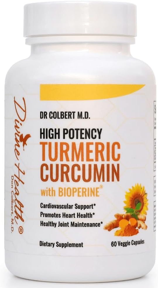 Salud Divina Dr. Colbert, MD High Potency Turmeric Curcumin with BioPerine (Black Pepper for Absorption) 500mg Extracto Turmérico 95% Curcuminoids > 150mg Whole Root Turmeric tención 60 cápsulas