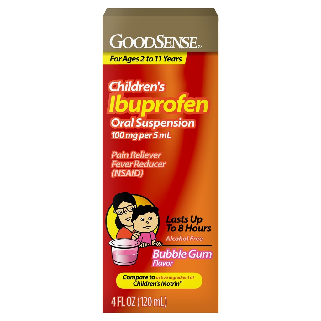 GoodSense Children's Ibuprofen Oral Suspension, 100 mg per 5 mL, Pain Reliever & Fever Reducer, Bubble Gum Flavor