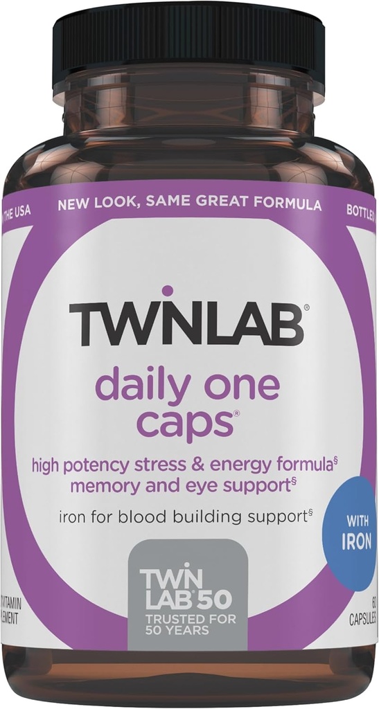 Twinlab Daily One Caps con hierro - Suplemento nutricional con hierro, zinc, vitaminas B y más - 60 cápsulas