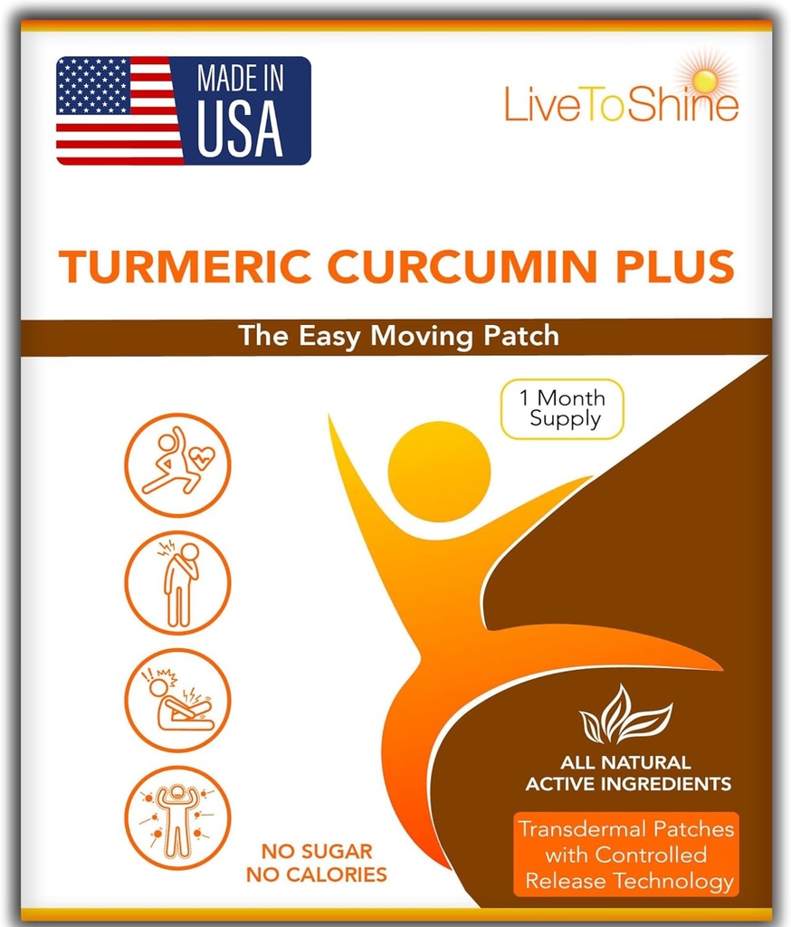 Live To Shine Turmeric Curcumin Topical Patches for Hombre and Women - 30 Days Supply - USA Made