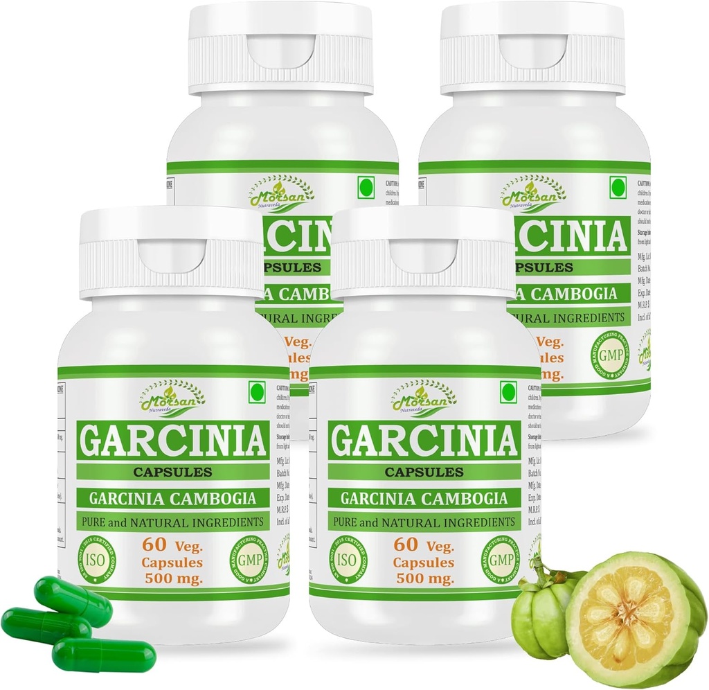 Natural y Puro Herbal Garcinia CAMBOGIA (Garcinia) Extracto Cápsulas ← Potencia más alta, 100% Herbal Producto ← Pack de 60 X 500 mg. Veg. Cápsulas (Pack of 4 Jar)