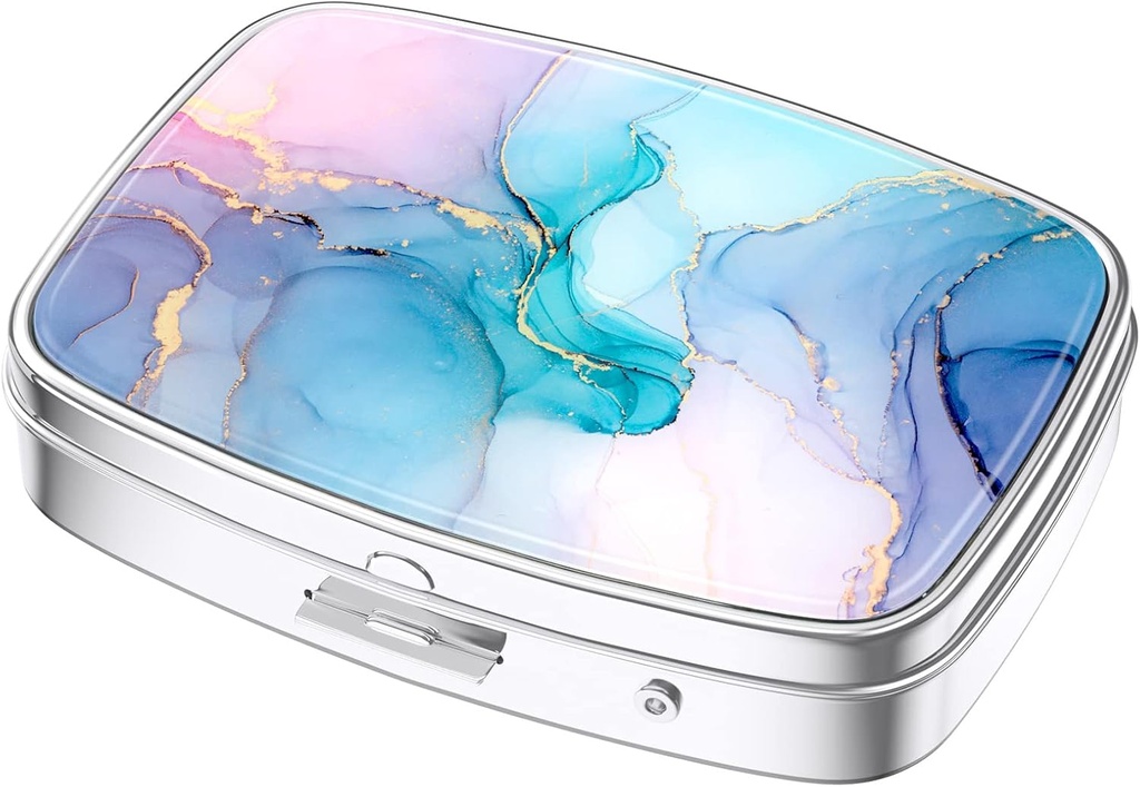 Nipichsha Pill Box, Small Pill Case for Purse & Pocket, Cute Travel Medicine Organizer, Portable Medicine Container Holder to Hold Vitamins, Medication, Fish Oil &amp; Supplements, Colorful Marble