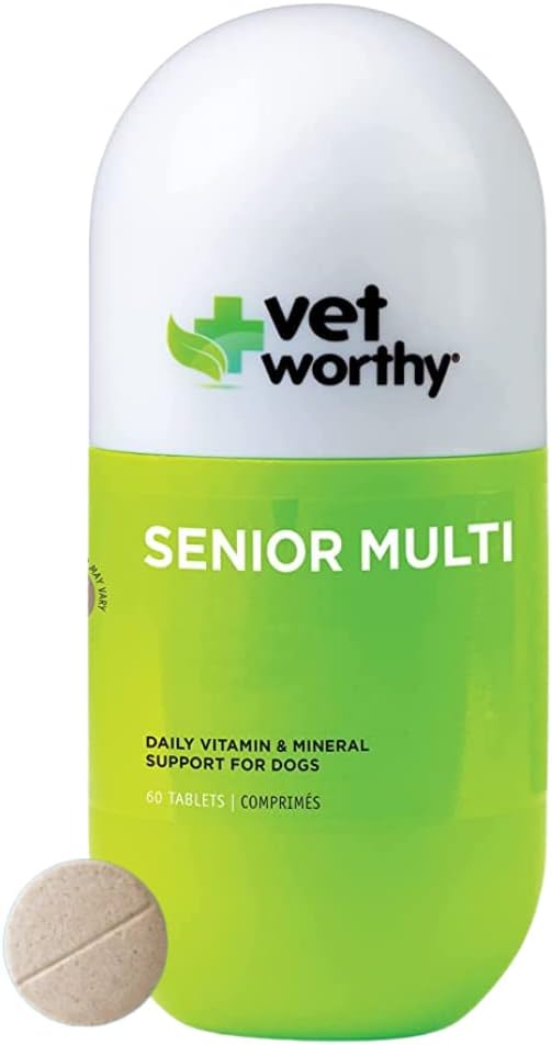 Vet Worthy Senior Multivitamin Chewable for Dogs - Antioxidantes y soporte nutricional - Soporte diario - Vitaminas esenciales, minerales, " Enzymes- Liver Flavor Chewable for Dogs - 60 Tablets