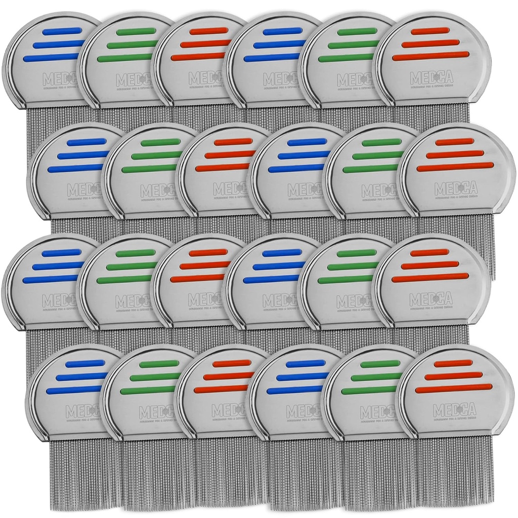 Lice Comb - (Pack of 24) Tratamiento de ratones de cabeza que es individualmente empaquetado de acero inoxidable profesional y Nit Combs elimina los huevos con consejos redondeados para el confort