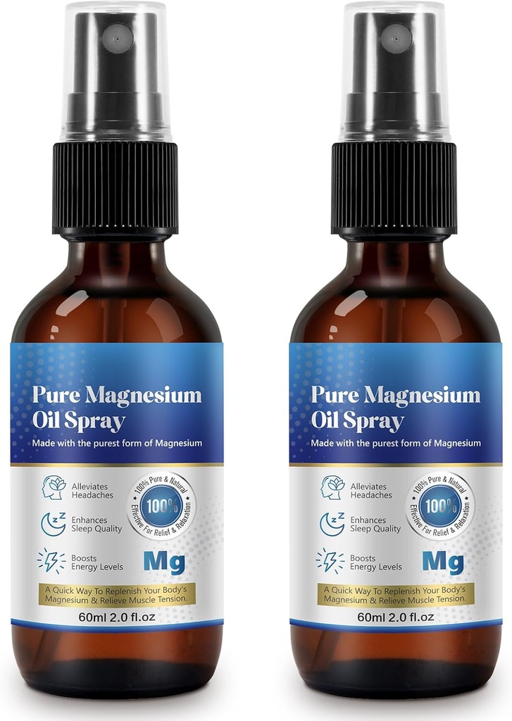 Genérico 2 Fl Oz Magnesium Oil Spray - Puro &amp; Orgánico - Magnesio de alta concentración - Sin gluten - Fácil de Absorb - 2pc