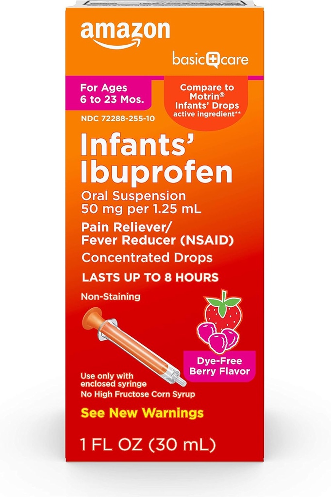 Suspensión Oral Ibuprofeno, 50 mg/1.25 mL, gotas concentradas de Berry Flavor, sin tinte, 1 fl oz (Pack of 1)