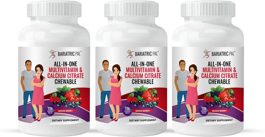 BariatricPal "All-in-ONE Chewable Multivitamin with Calcium Citrate & Iron - Berry mixed (90-Day Supply)