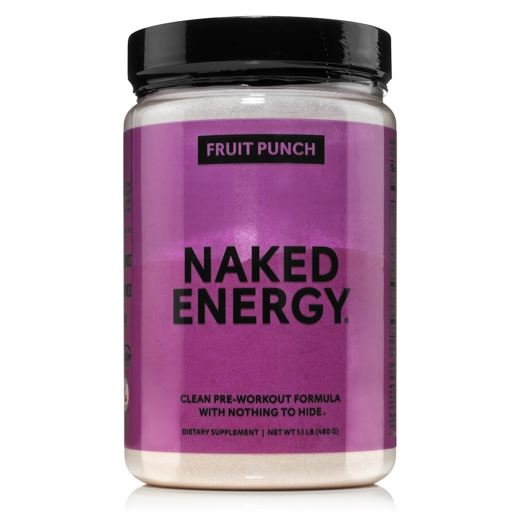 NAKED Fruit Punch Energy - Clean Pre Workout Supplement for Hombres and Women, Vegan Friendly, No Añadido Sweeteners, Colores O Sabores - 30 Servings