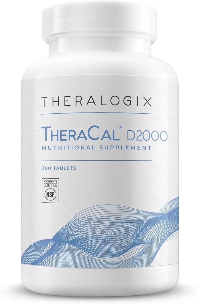Theralogix TheraCal D2000 - Bone Health Support Supplement with Calcium, Magnesium, Vitamin D3, Vitamin K2 & Boron* - 90-Day Supply - NSF Certified - 360 Tablets