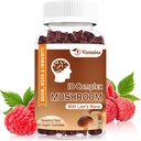 Gummies de baño libre de azúcar, Gummies de baño con mane de león - Focus Energy Immune Support-Raspberry Flavor 60ct
