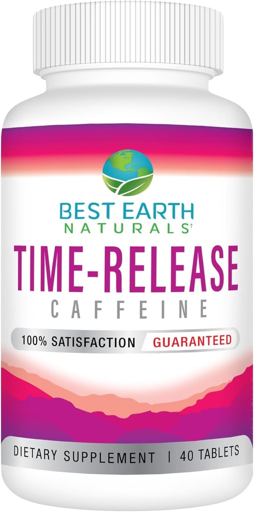 Best Earth Naturals Time Release Caffeine with L-Tyrosine, Vitamina B6, Vitamina B12, Thiamin &amp; More - Energy Supplement for Women and Men - 40 Count