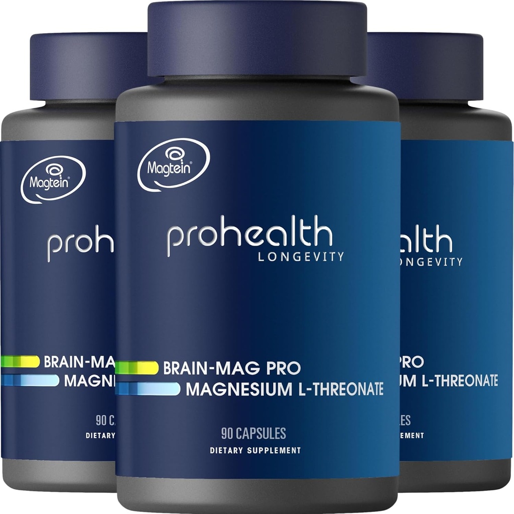 Magnesium L-Threonate Supplement (Magtein), 90 Capsules ← Clínicamente apoyada para la salud cerebral ← Optimizar el aprendizaje, la memoria y el enfoque  Tested (3 Pack)