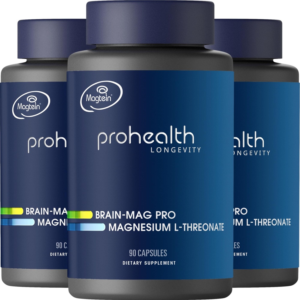 Magnesium L-Threonate Supplement (Magtein), 90 Capsules ← Clínicamente apoyada para la salud cerebral ← Optimizar el aprendizaje, la memoria y el enfoque  Tested (3 Pack)